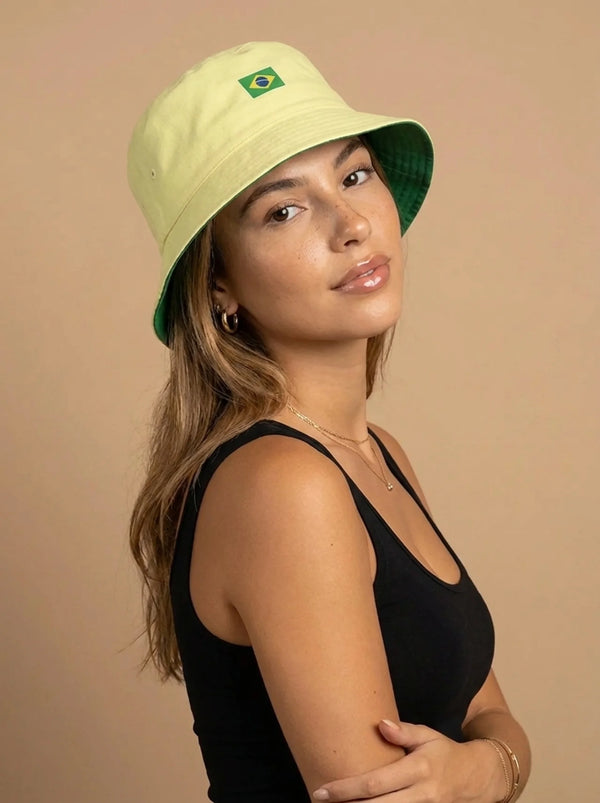 Brasil Reversible Bucket Hat — Yellow x Green